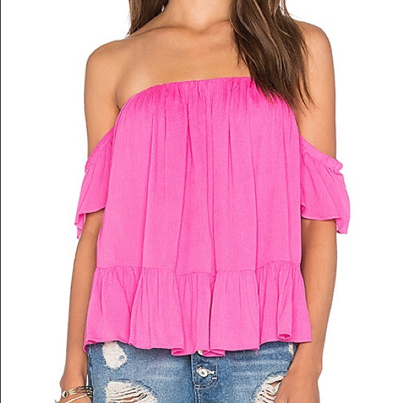 Misa Los Angeles Tops - MISA Hot Pink Off-Shoulder Top